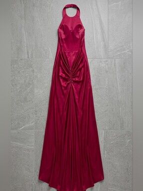 Vintage Elegant High-Neck Backless Red Halter Gown